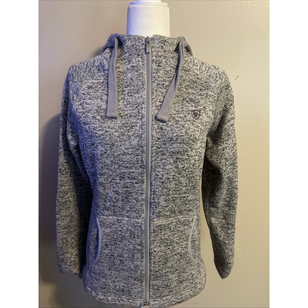 Ariat Women Hoodie Full Zip Sweatshirt Small Grey And White Fleece With Pockets